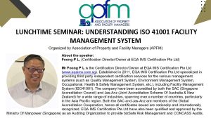 LUNCHTIME SEMINAR: UNDERSTANDING ISO 41001 FACILITY MANAGEMENT SYSTEM